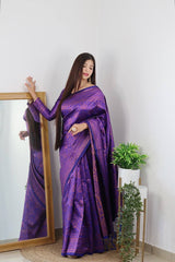 Traditional Wear Royal Blue Color Jacquard Silk Saree