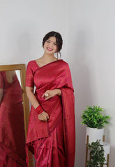 Traditional Wear Red Color Jacquard Silk Saree