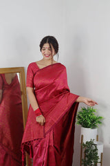 Traditional Wear Red Color Jacquard Silk Saree