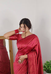 Traditional Wear Red Color Jacquard Silk Saree