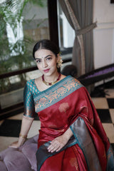 Wonderful Maroon Color Jacquard Silk Saree