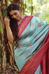 Wonderful Sky Blue Color Jacquard Silk Saree