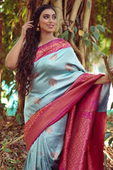 Wonderful Sky Blue Color Jacquard Silk Saree