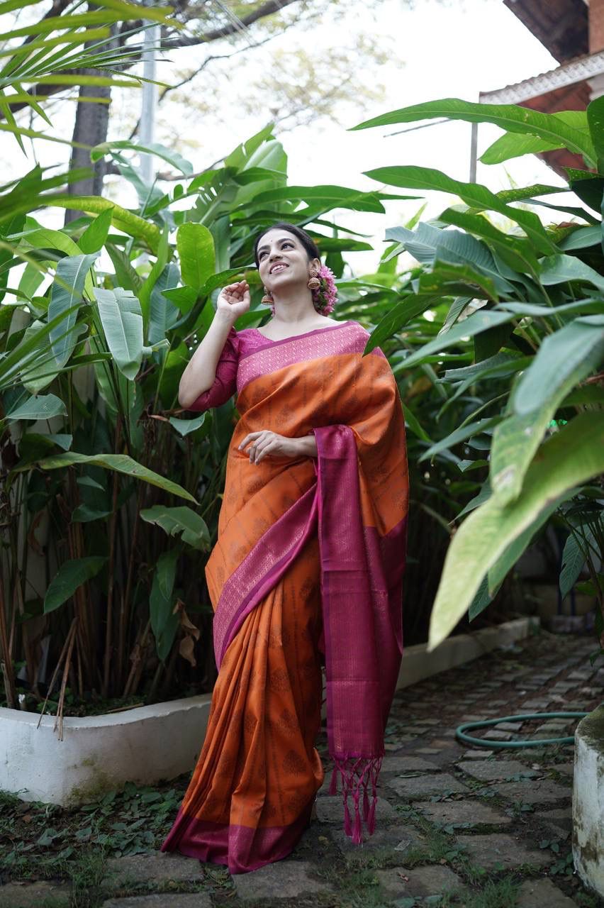 Fashionable Mustard Color Jacquard Silk Saree