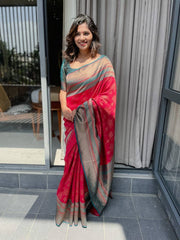 Peaceful Red Color Jacquard Silk Saree