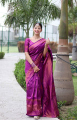 Festive Wear Purple Color Jacquard Silk Saree