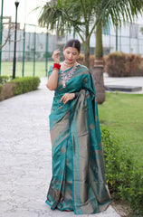 Festive Wear Rama Color Jacquard Silk Saree