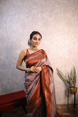 Engagement Wear Grey Color Jacquard Silk Saree