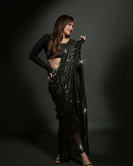 Sonakashi Sinha Bollywood Sequence Black Color Saree