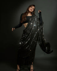 Sonakashi Sinha Bollywood Sequence Black Color Saree