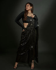 Sonakashi Sinha Bollywood Sequence Black Color Saree