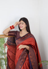 Occasion Wear Maroon Color Jacquard Silk Saree