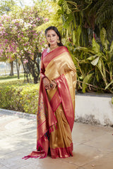 Admiring Jaquard Beige Color Silk Saree