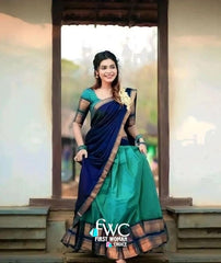 Traditional Wear Kanjiveram Silk Rama Color Lehenga Saree