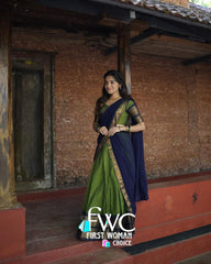 Traditional Wear Kanjiveram Silk Green Color Lehenga Saree