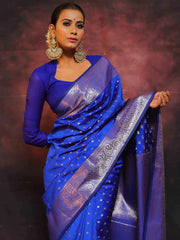 Glorious Royal Blue Color Banarasi Silk Saree