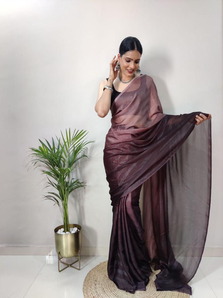 Mesmerizing Georgette Ready To Wear Brown Color Saree