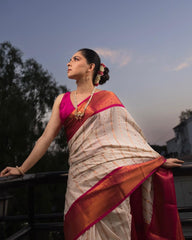 Glorious White Color Banarasi Silk Saree