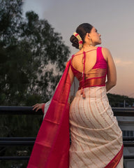 Glorious White Color Banarasi Silk Saree