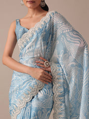 Luxuriant Georgette Sky Blue Color Sik Saree