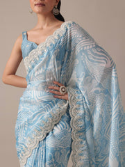 Luxuriant Georgette Sky Blue Color Sik Saree