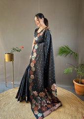 Daisy Black Color Kanjivaram Silk Saree