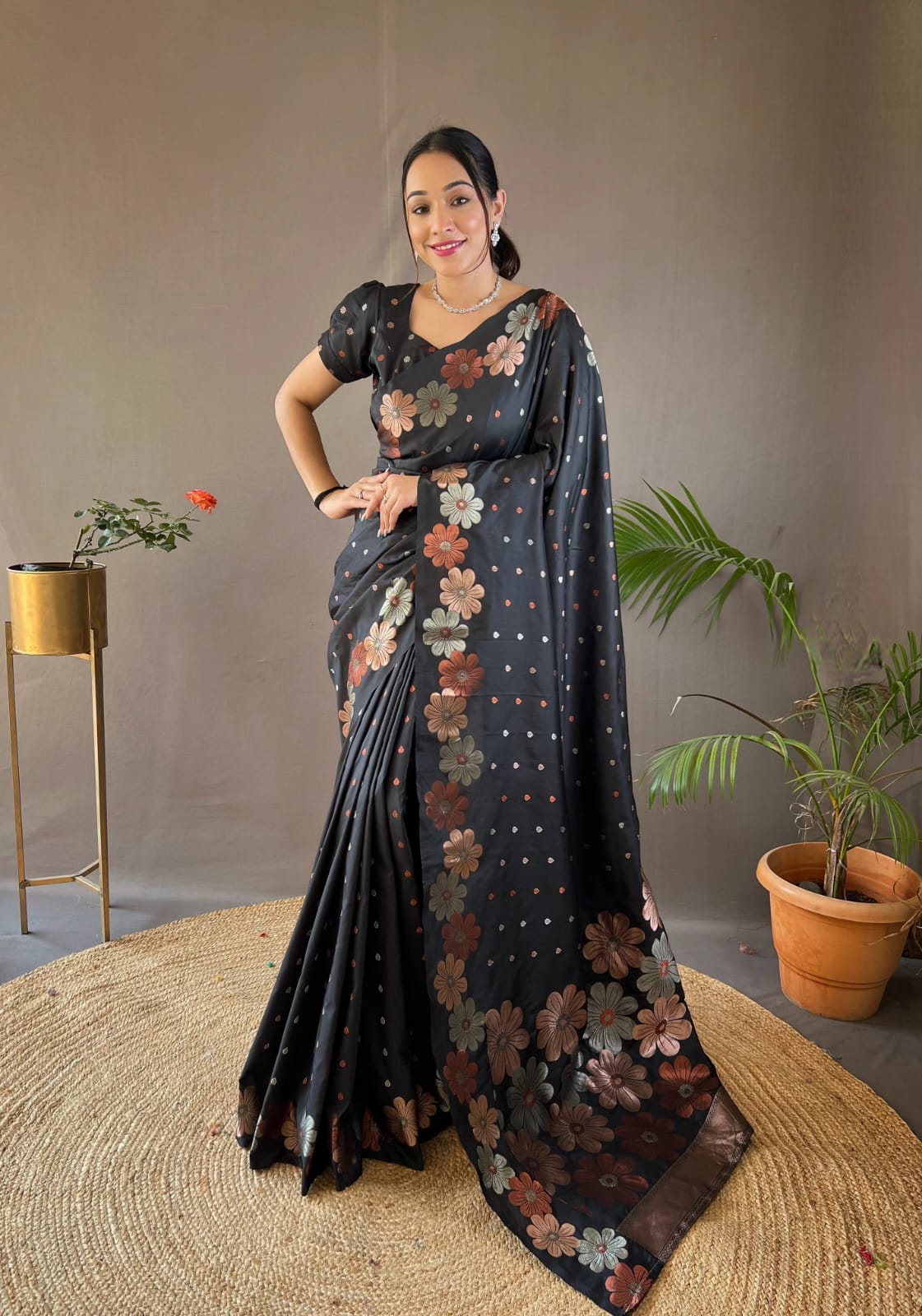 Daisy Black Color Kanjivaram Silk Saree