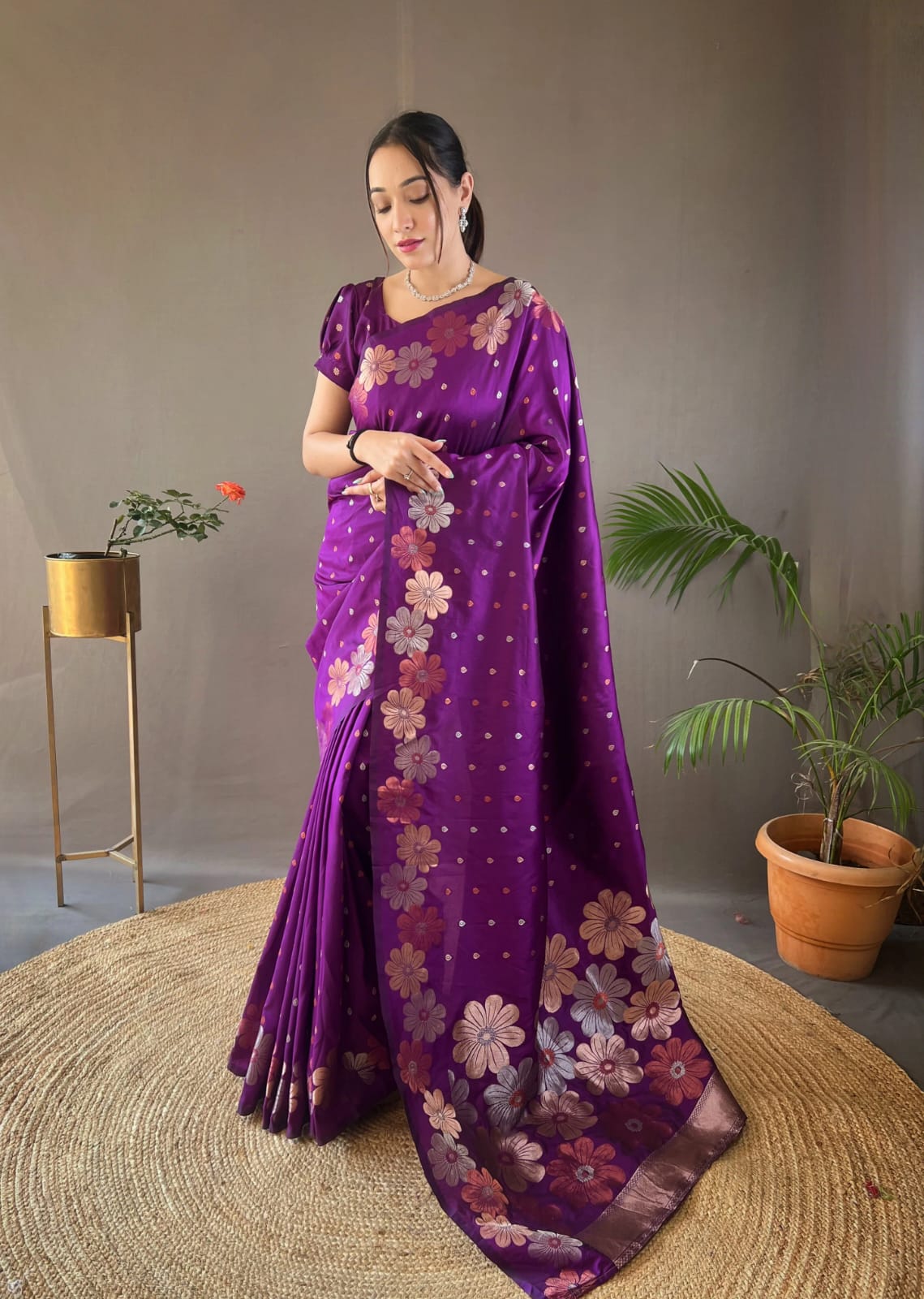 Daisy Purple Color Kanjivaram Silk Saree