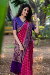 Stunning Pink Color Banarasi Silk Saree