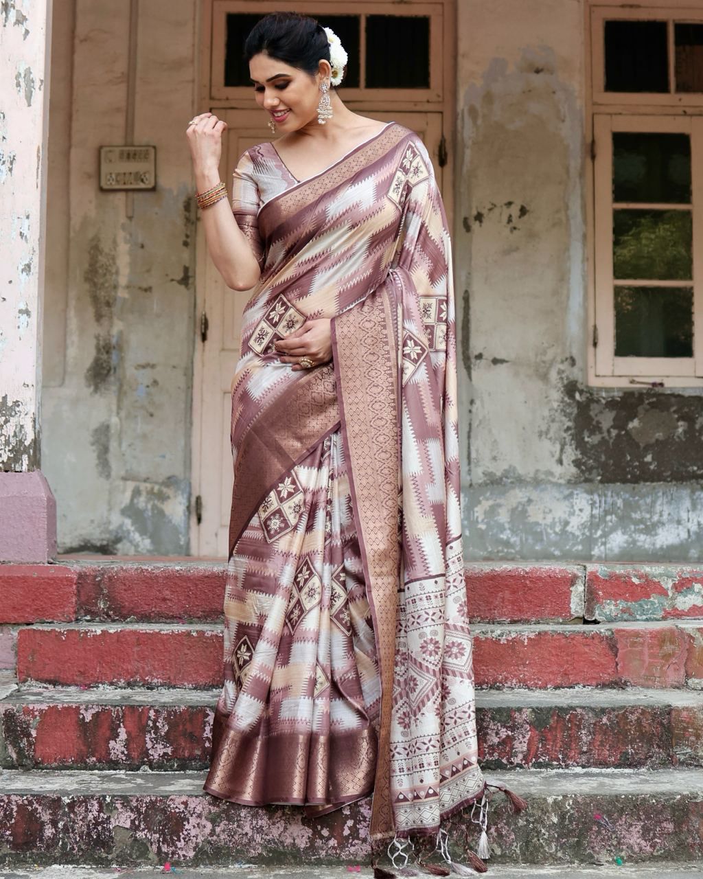 Delightful Pure Silk Jacquard Coffee Color Saree