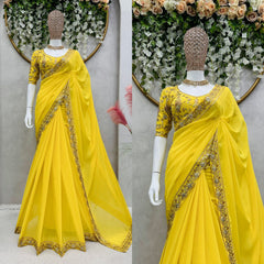 Outstanding Haldi Wear Yellow Color Georgette Saree