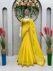 Outstanding Haldi Wear Yellow Color Georgette Saree