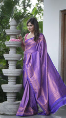 Awesome Banarasi Soft Silk Purple Color Saree