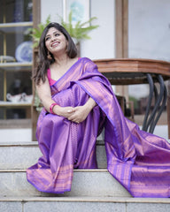 Awesome Banarasi Soft Silk Purple Color Saree