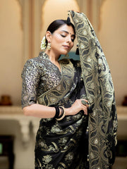 Trendy Black Color Banarasi Silk Saree