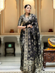 Trendy Black Color Banarasi Silk Saree