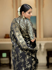 Trendy Black Color Banarasi Silk Saree