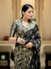 Trendy Black Color Banarasi Silk Saree