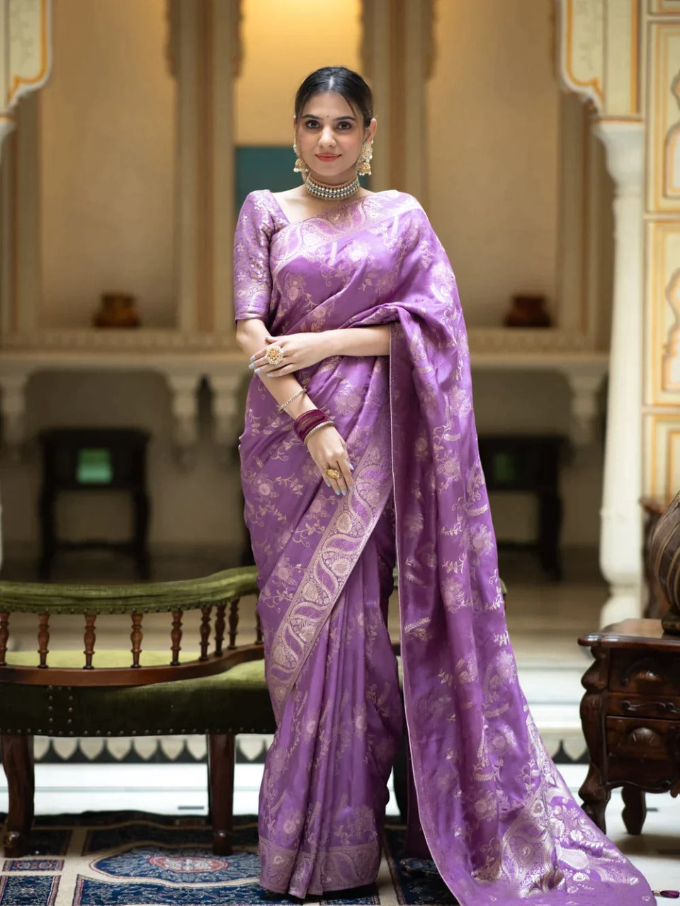 Trendy Purple Color Banarasi Silk Saree