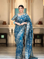 Trendy Rama Color Banarasi Silk Saree