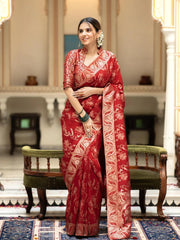 Trendy Red Color Banarasi Silk Saree