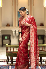 Trendy Red Color Banarasi Silk Saree