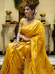 Trendy Haldi Wear Yellow Color Banarasi Silk Saree