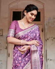 Classic Pure Jacquard Silk Purple Color Saree