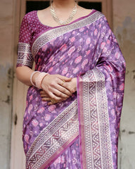 Classic Pure Jacquard Silk Purple Color Saree