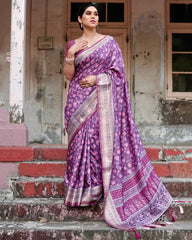 Classic Pure Jacquard Silk Purple Color Saree