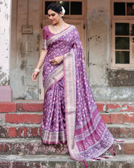 Classic Pure Jacquard Silk Purple Color Saree