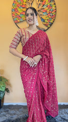 Awesome Georgette Ready To Wear Pink Color Saree