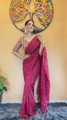 Awesome Georgette Ready To Wear Pink Color Saree