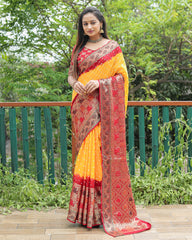 Daisy Pure Bandhej Silk Yellow Color Saree